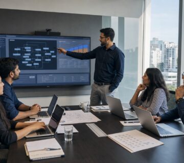 Software development team in India reviewing an application architecture plan