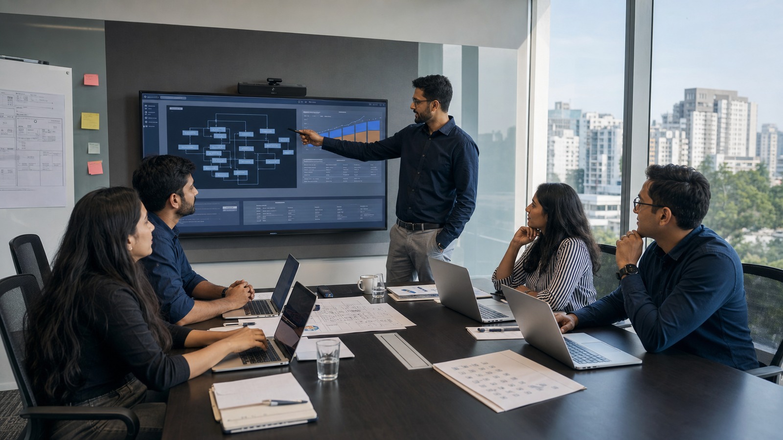 Software development team in India reviewing an application architecture plan